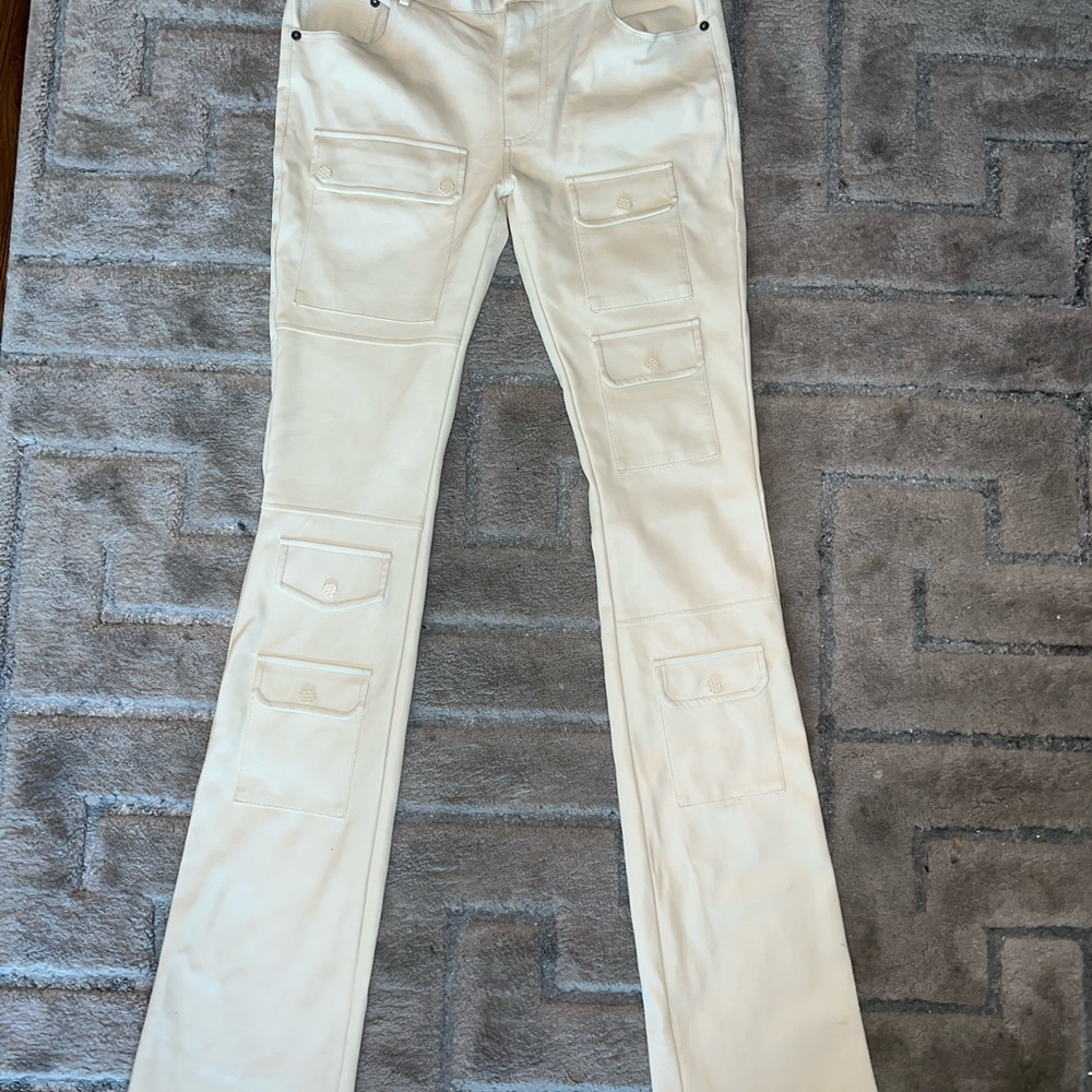 Cream Cargo Pants with Multiple Pockets